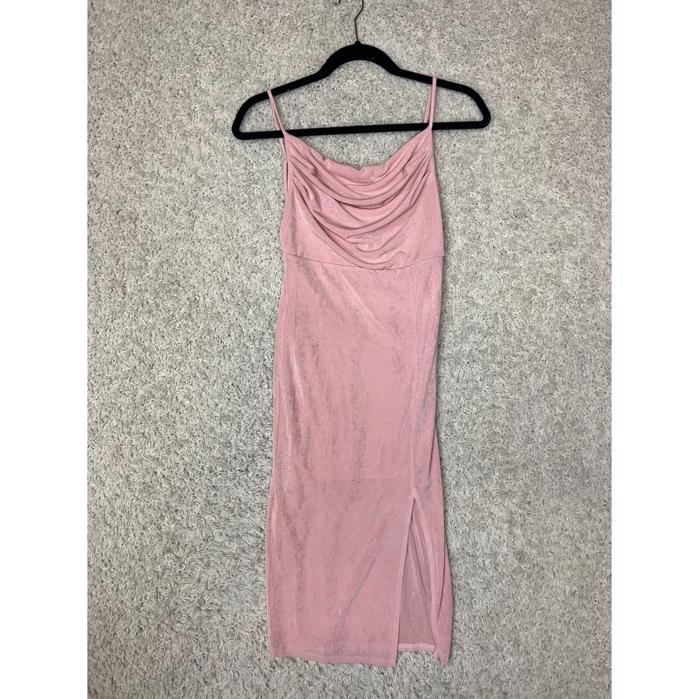 Hallelu Drapy Sleeveless Midi Dress Womens Small Pink Cowl Neck Sexy Going Out